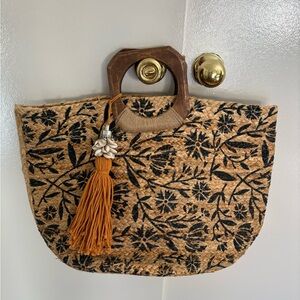 Antik Kraft Tan and Black Floral Tote